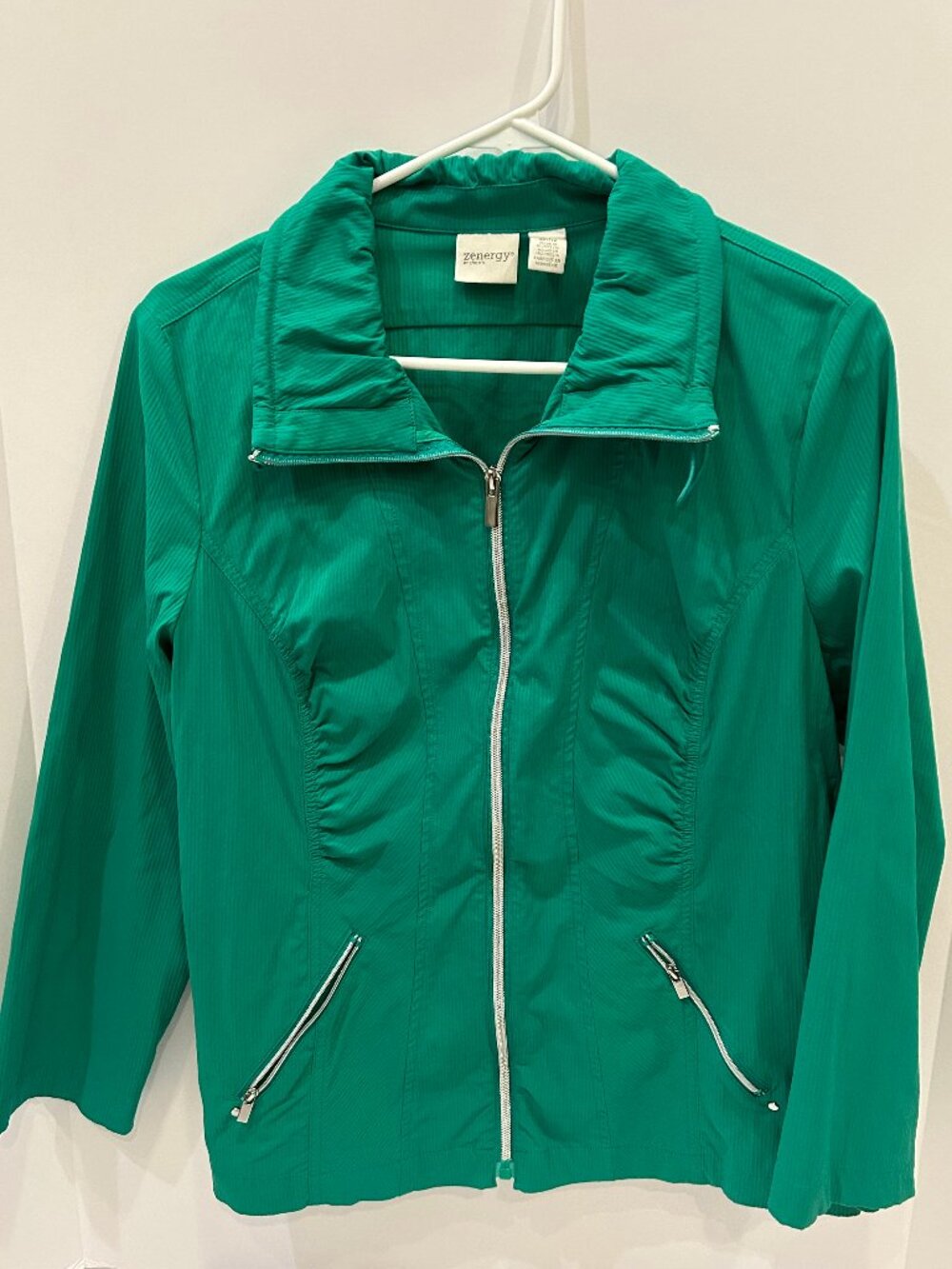 Zenergy by Chico’s Womens Green Full Zip Mock Neck Jacket Size LP
